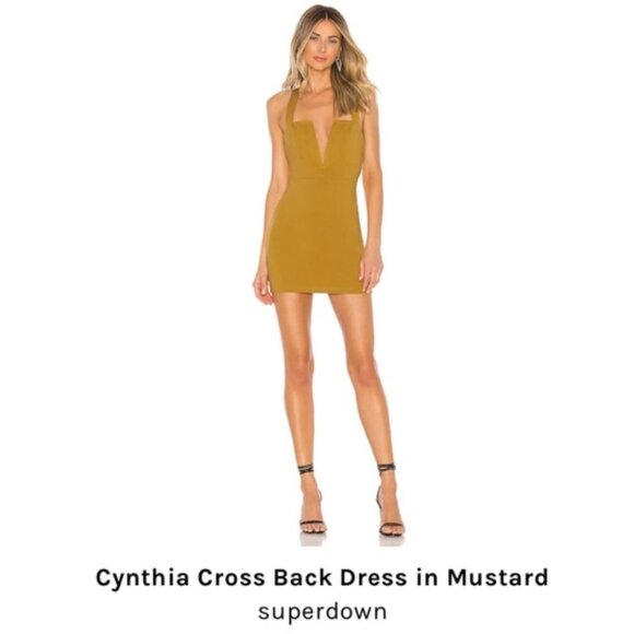 Superdown | Cynthia Cross Back Mini Dress in Mustard Yellow | Size Medium - Picture 5 of 13